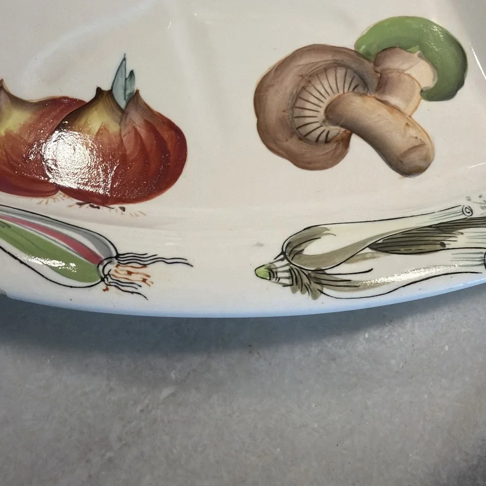 Vtg FRANCO MUNARI BASSANO Porcelain DIVIDED RELISH/SERVING DISH w/Handles-Italy